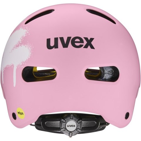 Kask rowerowy dziecięcy UVEX Kid 4 Style MIPS, sprawy strawberry matt