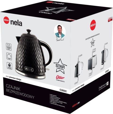 ELDOM CZAJNIK NELA,POJ.1,7 L,MOC 2000 W,CZARNY C26