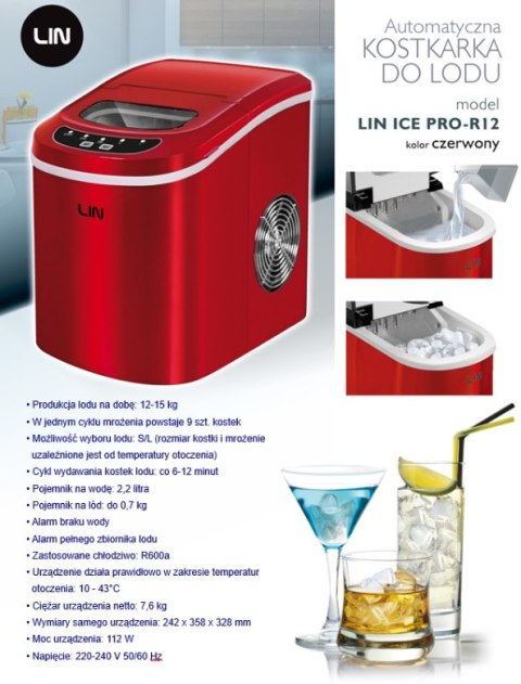 Kostkarka do lodu LIN ICE PRO-R12 czerwona