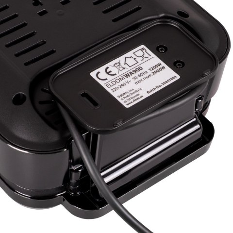ELDOM GOFROWNICA WA900 WAFLO 1200-2000W, PŁYNNA REGULACJA TEMPERATURY, BLOKADA POKRYWY, NIENAGRZWAJĄCY SIE UCHWYT