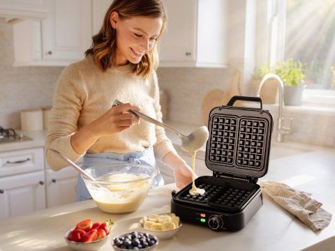 ELDOM GOFROWNICA WA900 WAFLO 1200-2000W, PŁYNNA REGULACJA TEMPERATURY, BLOKADA POKRYWY, NIENAGRZWAJĄCY SIE UCHWYT