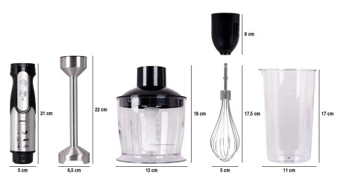 ELDOM BLENDER WIELOFUNKCYJNY BL250 VEXI 800W CZARNO-SREBRNY METALOWA KOŃCÓWKA DO ROZDRABNIANIA, POJEMNIK Z NOŻEM SIEKAJĄCYM O