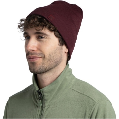 Zestaw dwukolorowy Czapka BUFF MERINO HEAVYWEIGHT BEANIE + Komin na szyję BUFF KNITTED w kolorach GARNET/NECKWARMER