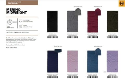 Zestaw dwukolorowy Czapka BUFF MERINO MIDWEIGHT + Komin BUFF MERINO HEAVYWEIGHT GARNET/POOL