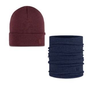 Zestaw dwukolorowy Czapka BUFF MERINO HEAVYWEIGHT + Komin BUFF MERINO FLEECE SOLID NAVY/GARNET