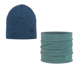 Zestaw dwukolorowy Czapka MERINO LIGHTWEIGHT + Komin BUFF MERINO HEAVYWEIGHT TEAL/POOL