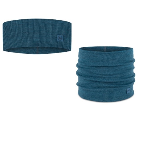 Zestaw jednokolorowy Opaska BUFF MERINO WIDE HEADBAND + Komin BUFF MERINO HEAVYWEIGHT OCEAN